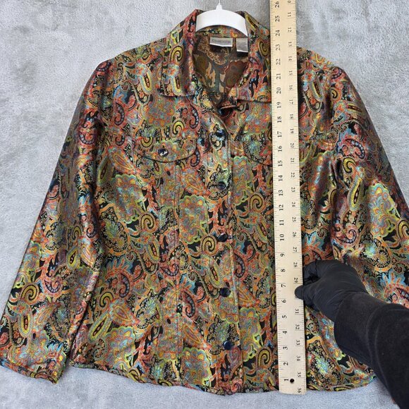 Chicos Jacket Womens Size 1 Multicolor Paisley Brocade Silk Blend Button Up Boho - Picture 5 of 12